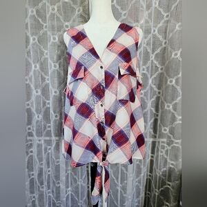 Rock & Republic Sleeveless Plaid Tank Top - Size XL